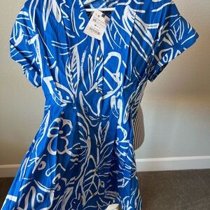 Zara Blue and White Pleated Dress NWT XS